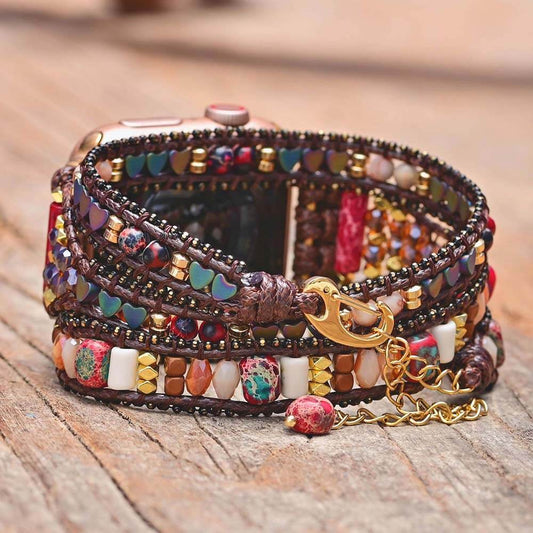 MantraChakra Jade, Howlite and Emperor Stones Apple Watch Bracelet with Chain
