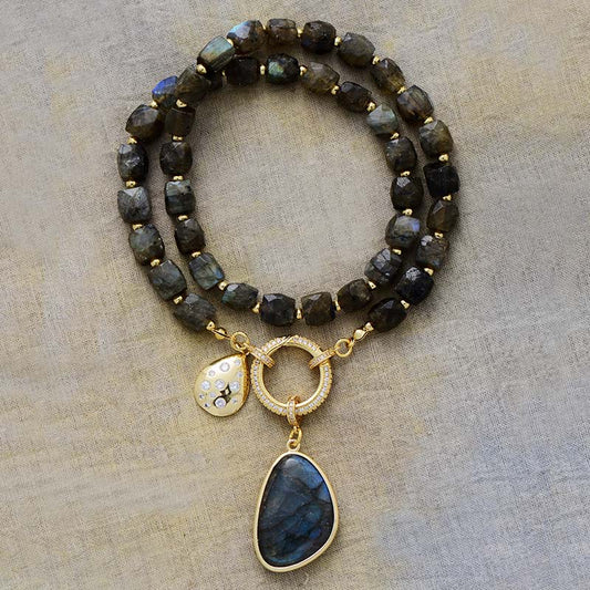 MantraChakra Labradorite and Zircon Pendant Necklace