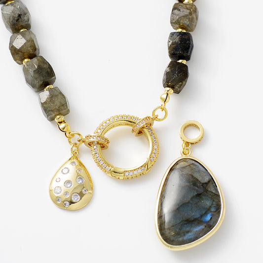 MantraChakra Labradorite and Zircon Pendant Necklace