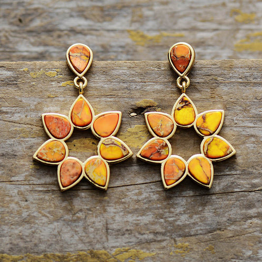 MantraChakra Orange Jasper Flower Dangle Earrings