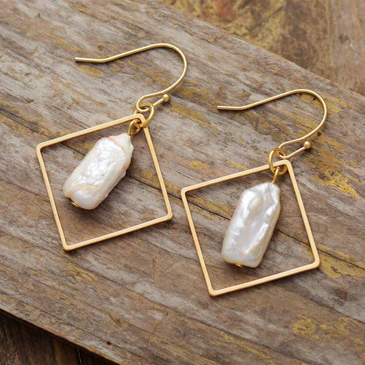 MantraChakra Pearl Geometric Dangle Earrings