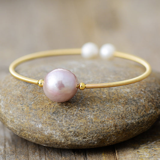 MantraChakra Pearl & Gold Plated Wire Wrap Cuff Bangle