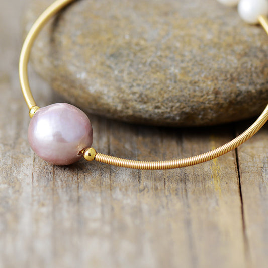 MantraChakra Pearl & Gold Plated Wire Wrap Cuff Bangle