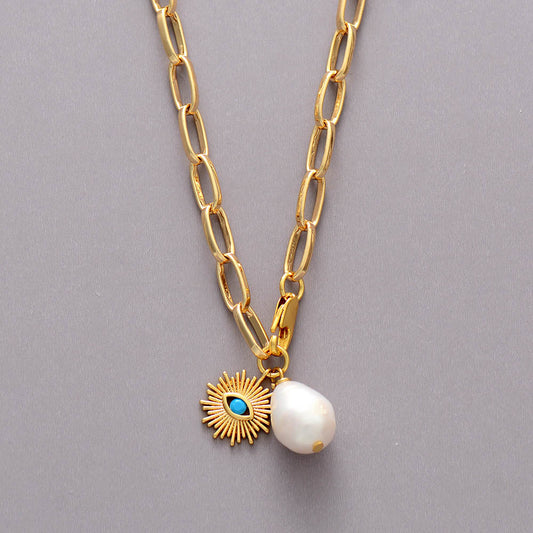 MantraChakra Pearl and Gold Plated Chain Necklace