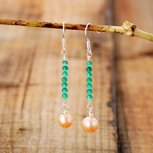 MantraChakra Pearl and Green Onyx Drop Earrings