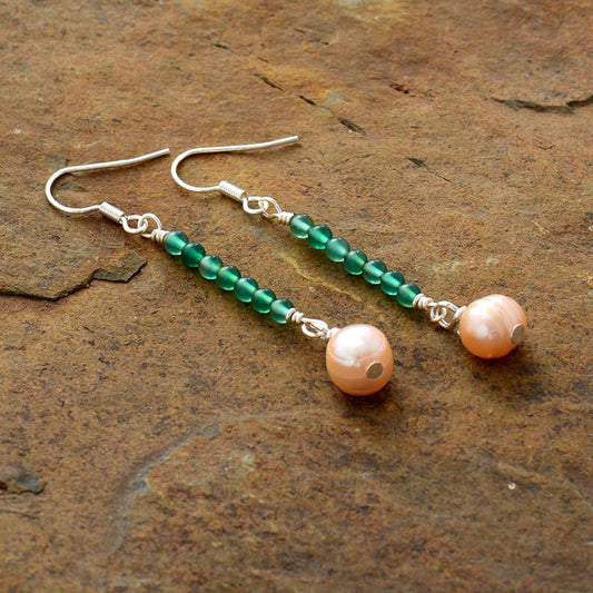 MantraChakra Pearl and Green Onyx Drop Earrings