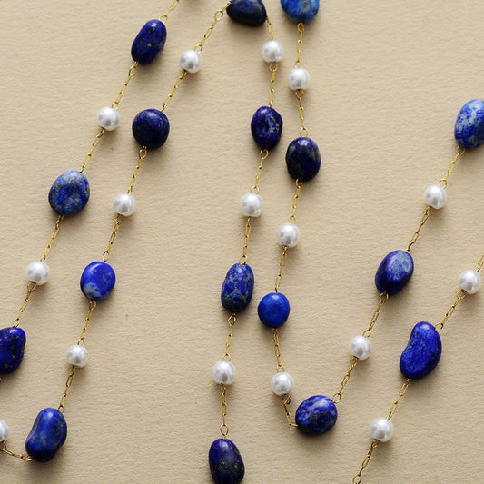 MantraChakra Pearl and Lapis Lazuli Gold Plated Necklace