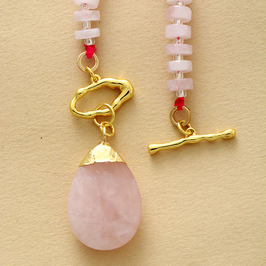 MantraChakra Rose Quartz T Bar Necklace with a Rose Quartz Pendant