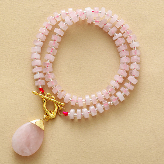 MantraChakra Rose Quartz T Bar Necklace with a Rose Quartz Pendant