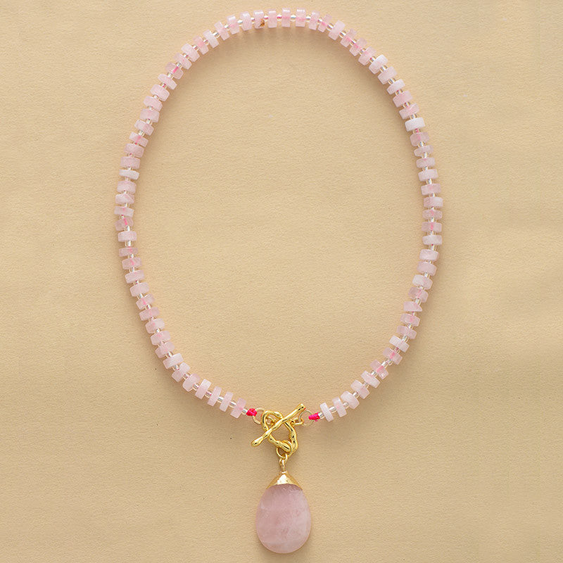 MantraChakra Rose Quartz T Bar Necklace with a Rose Quartz Pendant