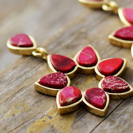 MantraChakra Red Jasper Flower Dangle Earrings