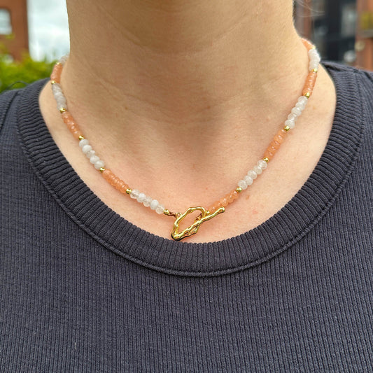 MantraChakra White Jade and Orange Jade Beaded Necklace