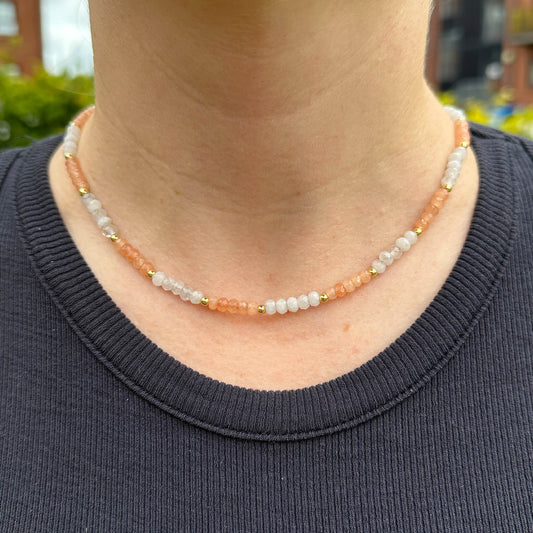 MantraChakra White Jade and Orange Jade Beaded Necklace