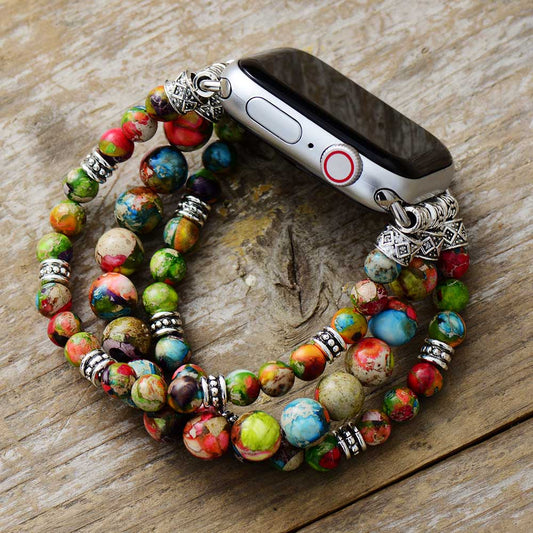 Handmade Colorful Imperial Jasper Beaded Apple Watch Bracelet