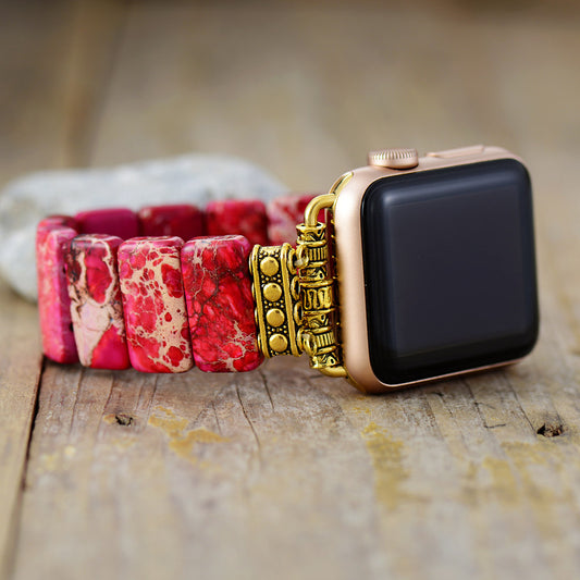 Handmade Elastic Red Imperial Jasper Apple Watch Bracelet
