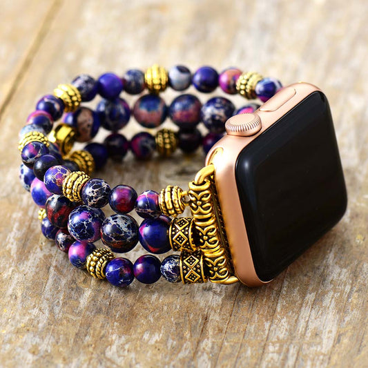 MantraChakra Purple Imperial Jasper Beaded Apple Watch Bracelet
