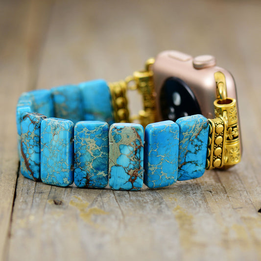 Handmade Elastic Blue Imperial Jasper Apple Watch Bracelet