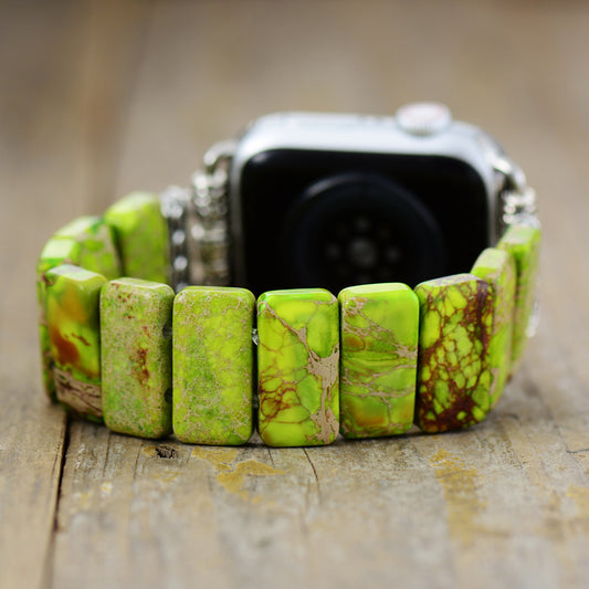 Handmade Elastic Green Imperial Jasper Apple Watch Bracelet