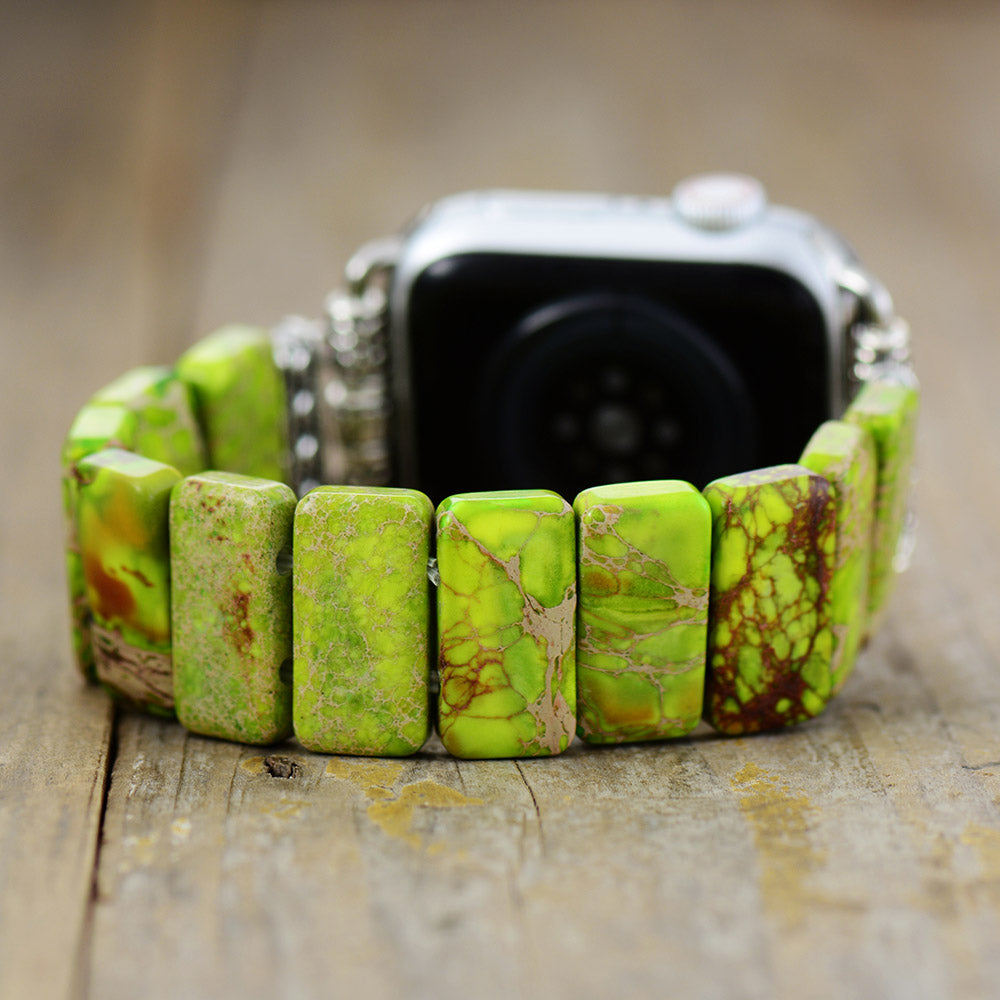 Handmade Elastic Green Imperial Jasper Apple Watch Bracelet