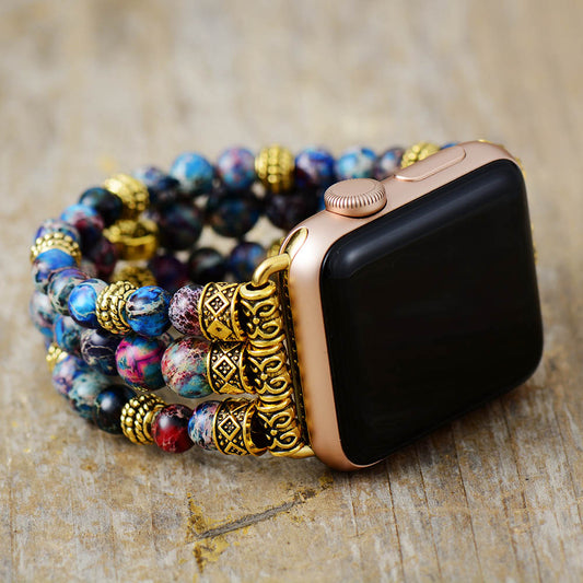 Handmade Blue Imperial Jasper Beaded Apple Watch Bracelet