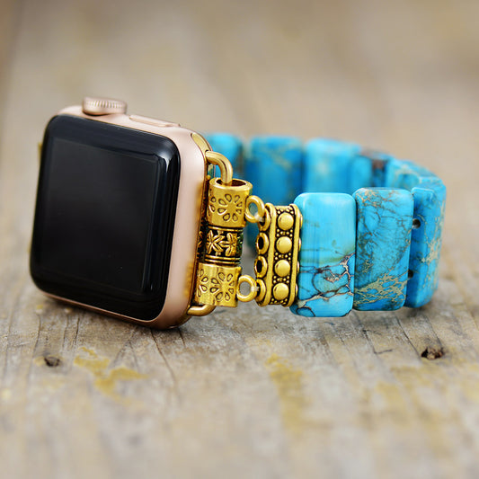 Handmade Elastic Blue Imperial Jasper Apple Watch Bracelet