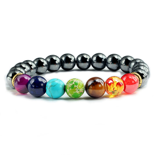 7 Chakra Crystal Elastic Bracelet with Hematite