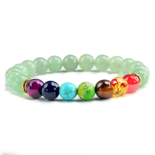7 Chakra Crystal Elastic Bracelet with Natural Green Aventurine