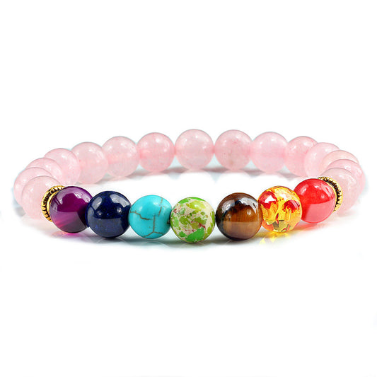 7 Chakra Crystal Elastic Bracelet with Natural Rose Quartz