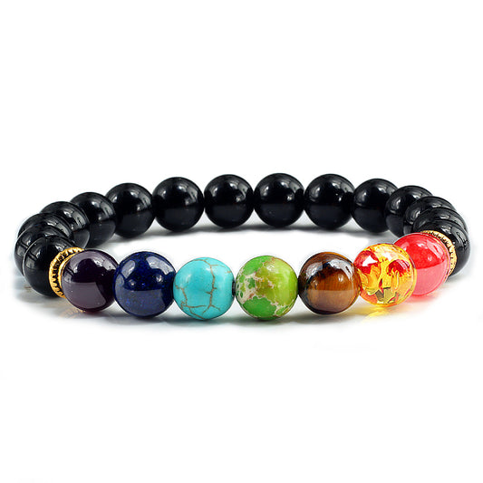 7 Chakra Crystal Elastic Bracelet with Black Onyx