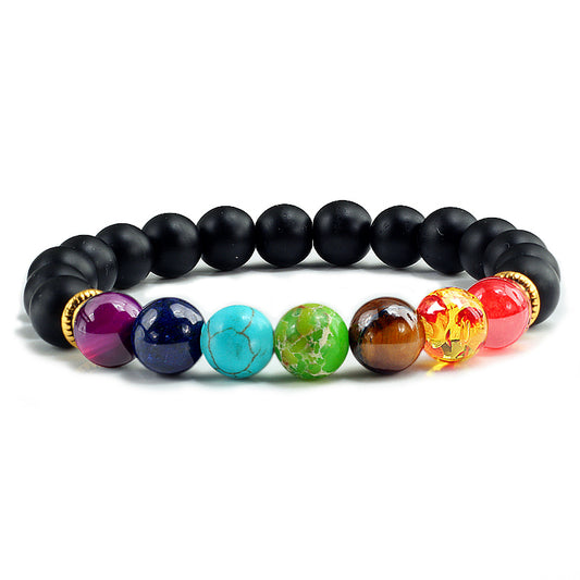 7 Chakra Crystal Elastic Bracelet with Matt Black Onyx
