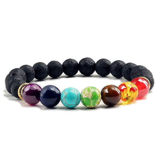 7 Chakra Crystal Elastic Bracelet with Lava Stone