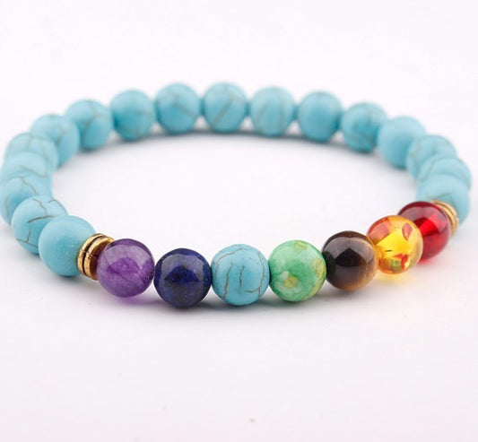 Handmade Turquoise Natural Stone Bracelet with 7 Chakra Stones Bracelet