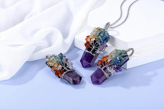 Amethyst Tree Of Life Chakra Quartz Necklace