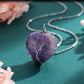 Natural Amethyst Stone with a Tree of Life Wrapped Heart Necklace
