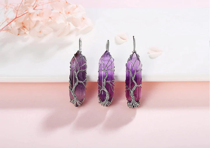 Tree Of Life Natural Amethyst Crystal Pendant Necklace