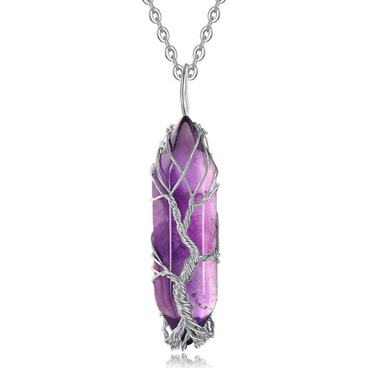 Tree Of Life Natural Amethyst Crystal Pendant Necklace