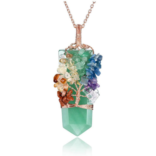 Aventurine Tree Of Life Chakra Quartz Necklace