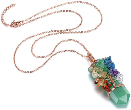 Aventurine Tree Of Life Chakra Quartz Necklace