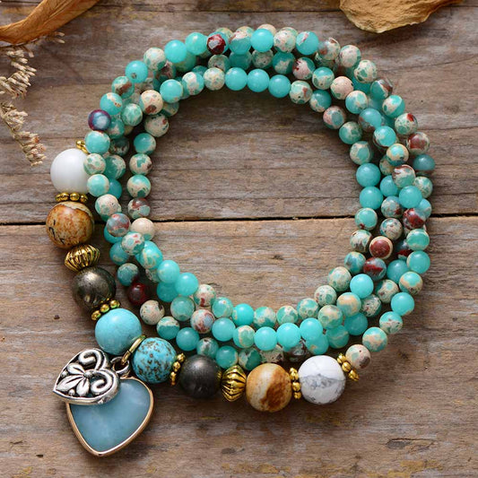 Handmade Heart Pendant Necklace / Bracelet with Imperial Jasper