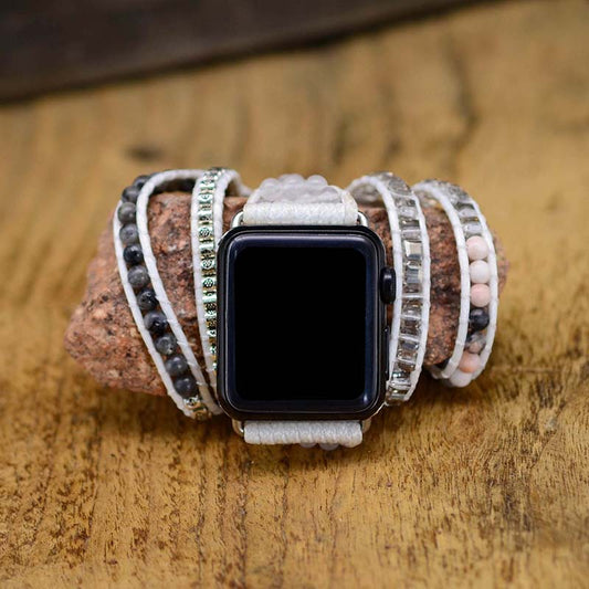 Handmade Agate, Labradorite and Pink Zebra Apple Watch Bracelet