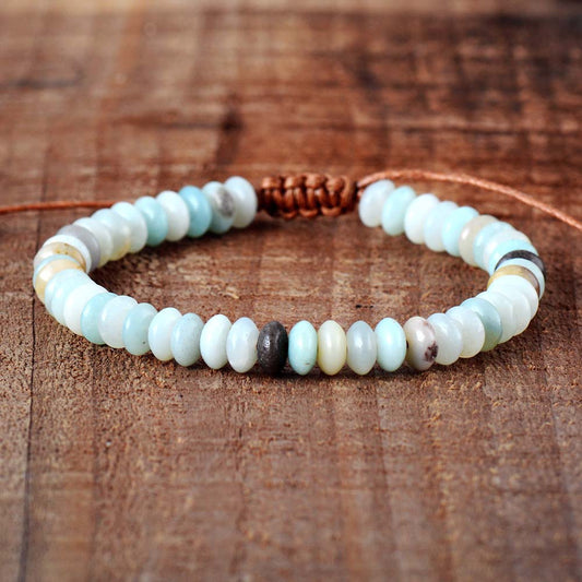 Handmade Natural Amazonite Disc Shaped Bracelet - 6.7 Inches and adjustable