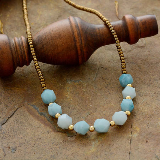 Handmade Amazonite Stone Choker Necklace - 17 inches