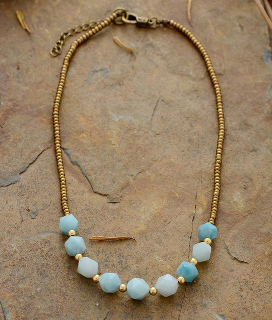 Handmade Amazonite Stone Choker Necklace - 17 inches