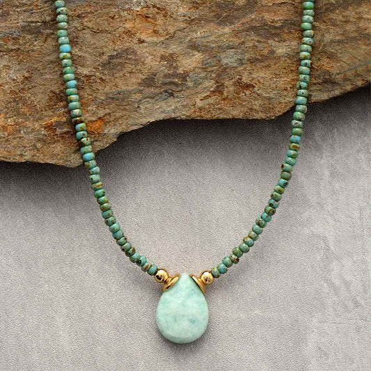 Handmade Amazonite Teardrop Pendant Choker Necklace - 17 Inches