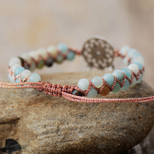 Handmade Natural Amazonite Braided Charm Bracelet - 6.7 Inches and adjustable