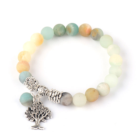 Handmade Natural Amazonite Tree of Life Charm Bracelet 18.18.5cm