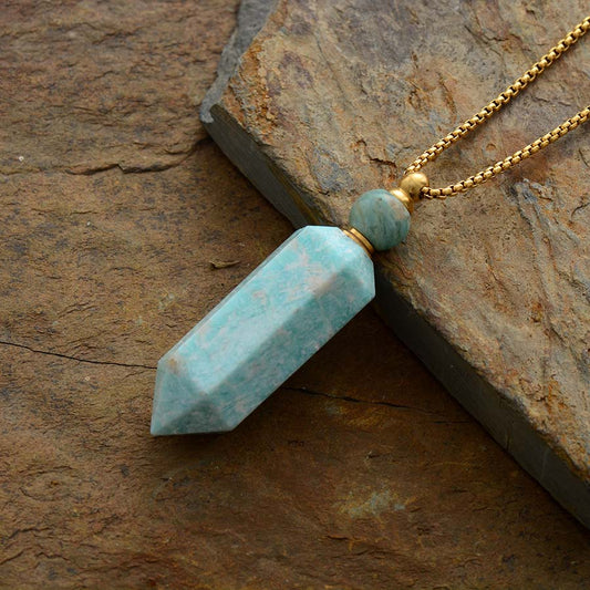 Handmade Natural Amazonite Perfume Bottle Necklace