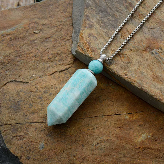 Handmade Natural Amazonite Perfume Bottle Necklace