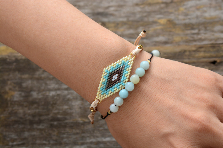 Simple Handmade Amazonite Stone Adjustable Bracelet
