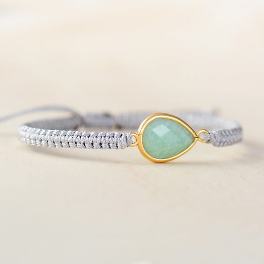 Handmade Natural Amazonite Stone Braided String Bracelet - 6.7 Inches + Adjustable
